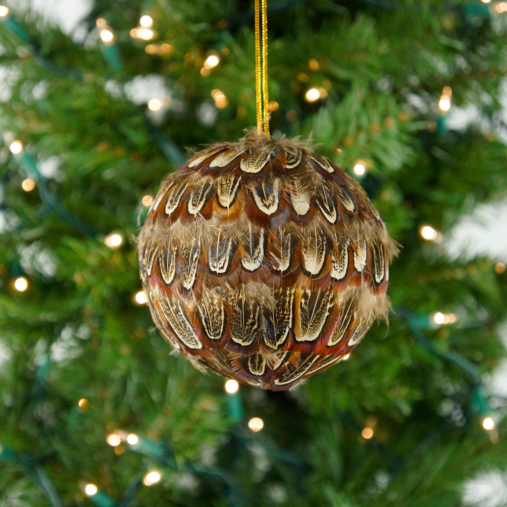 Natural Pheasant Feather Ornament - 4’’ ball - Feathers