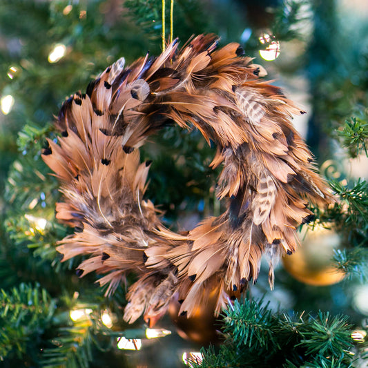 Natural Pheasant Feather Wreath Ornament - Feathers