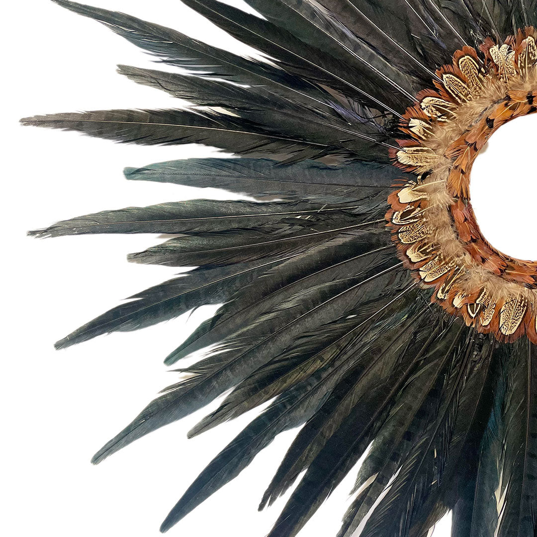 Natural Pheasant Tail Wreath Bleached Black - Feathers