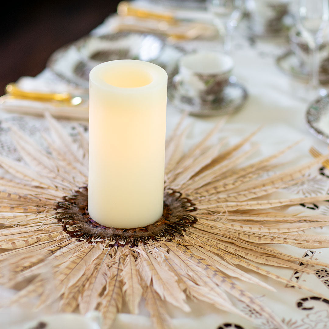 Natural Pheasant Tail Wreath Bleached Eggshell - Feathers