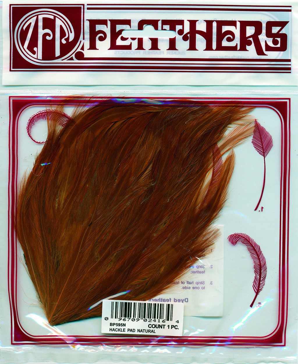 Natural Red Hackle Feather Pad - Natural - Feathers