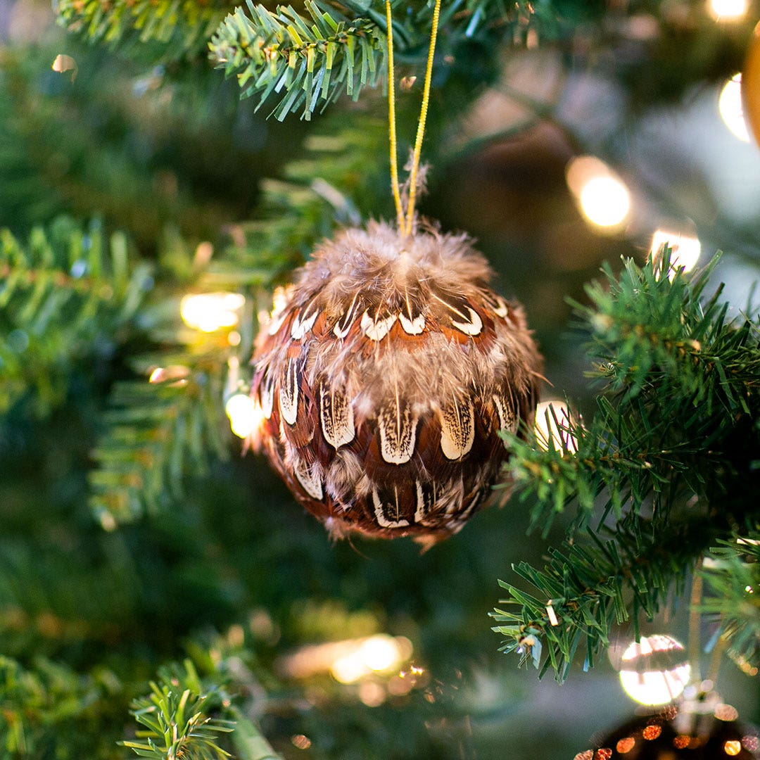 Natural Ringneck Feather Ornament - 3’’ ball - Feathers