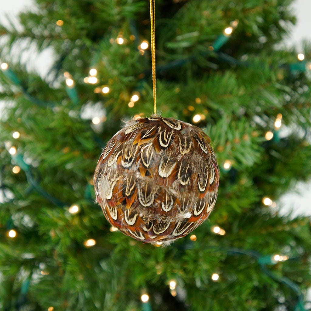 Natural Ringneck Feather Ornament - 3’’ ball - Feathers