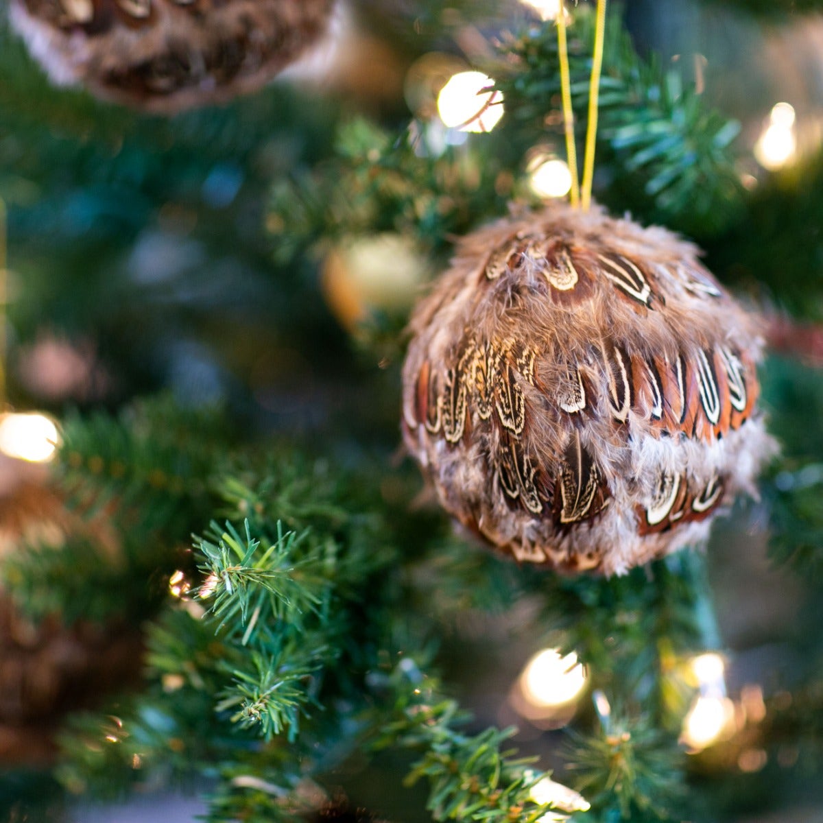 Natural Ringneck Feather Ornament - 3’’ ball - Feathers