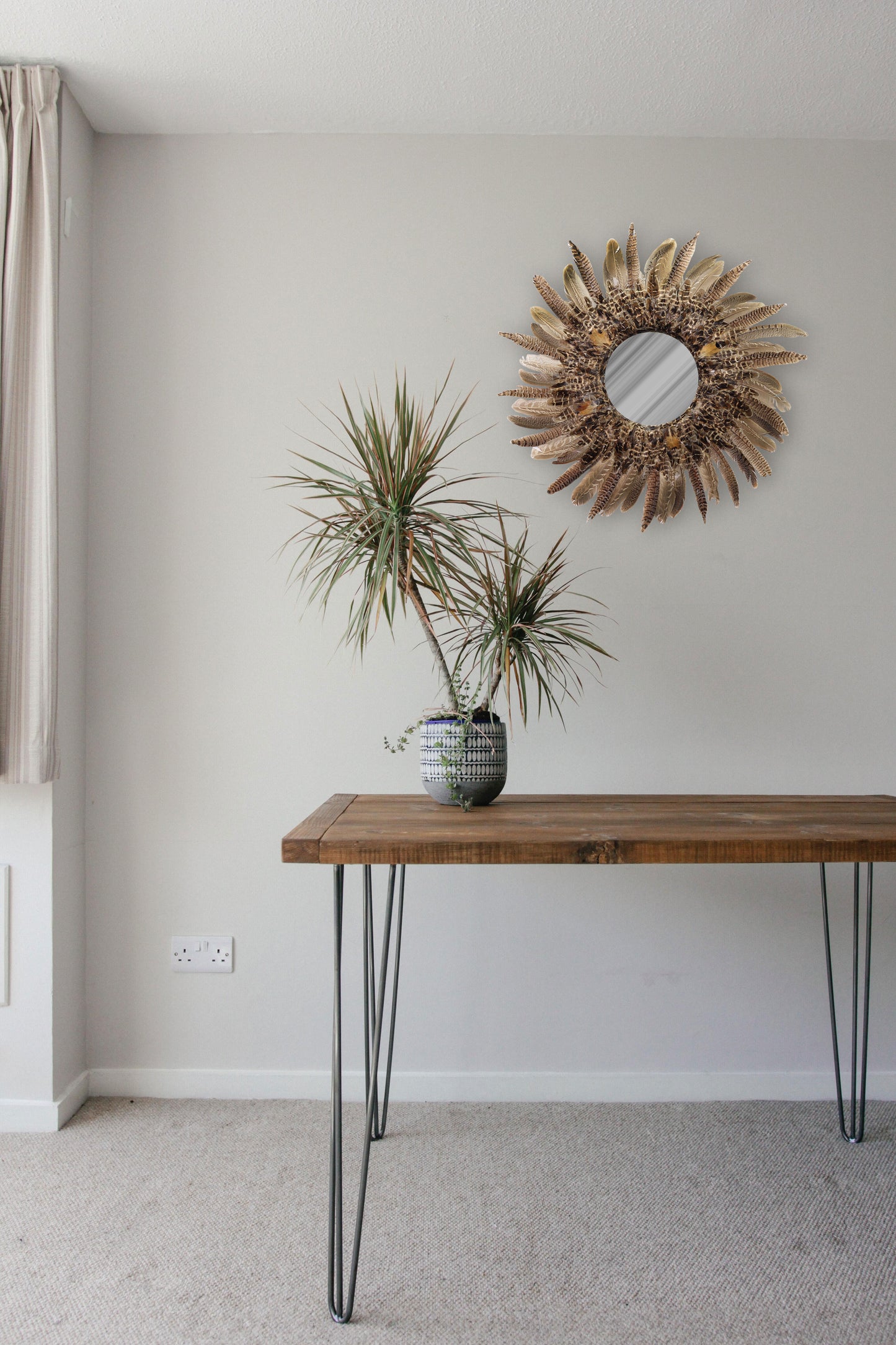 Pheasant Feather Mirror Home Decor