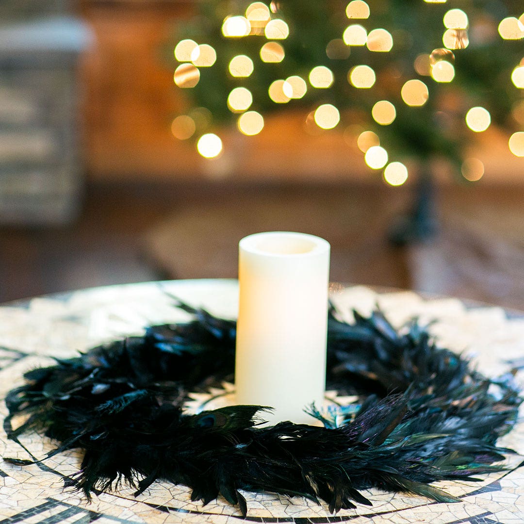 Black Schlappen and Natural Peacock Feather Garland