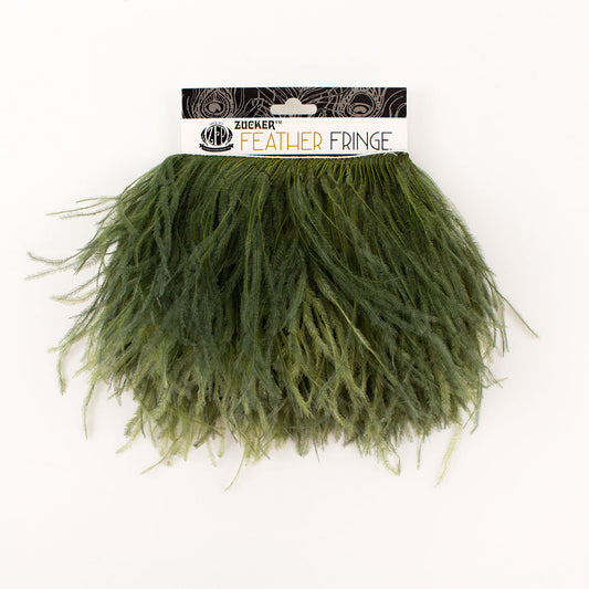 Olive Green Ostrich Feathers Fringe 2 Ply