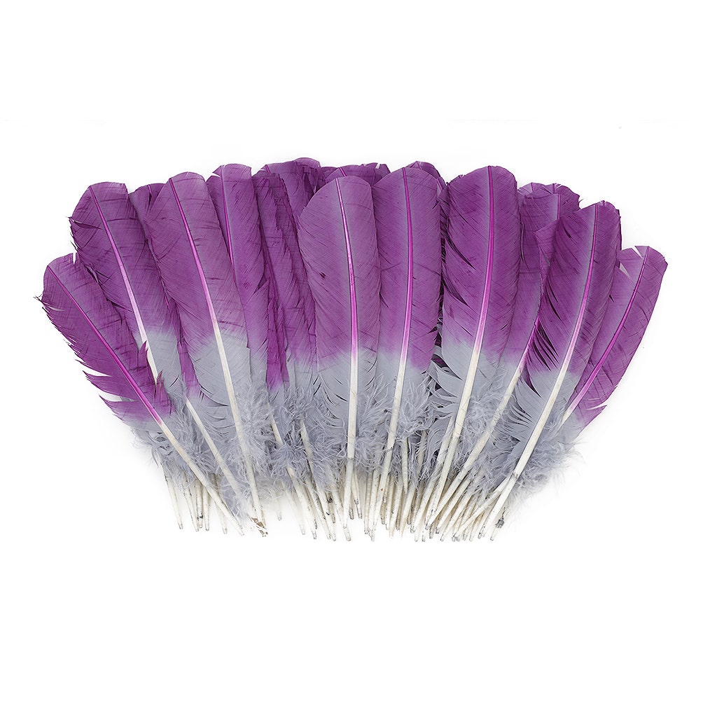 Ombre Turkey Quill 10-12’’ Left Wing Tip Silver.25 lb - Amethyst - Feathers