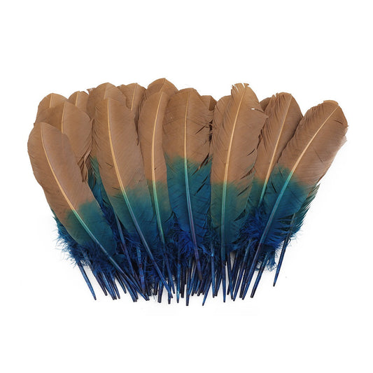 Ombre Turkey Quill Feathers 10-12’’ Dip.25 lb - Dark Turquoise/ Camel - Feathers