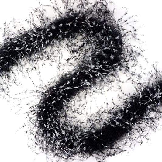 One Ply Ostrich Feather Boa Stenciled - Black White Black - Ostrich Boa