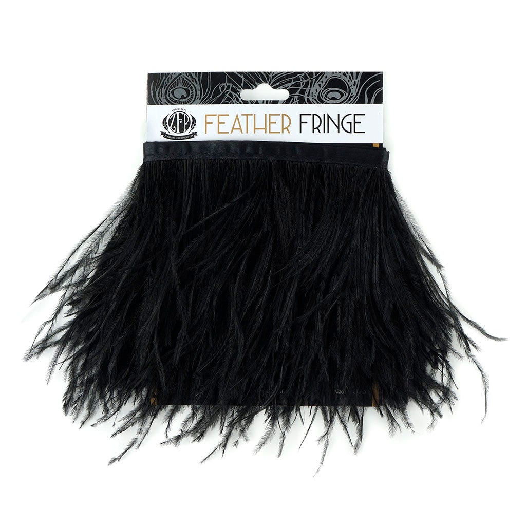 One-Ply Ostrich Feather Fringe - 1 Yard - Black - Feathers