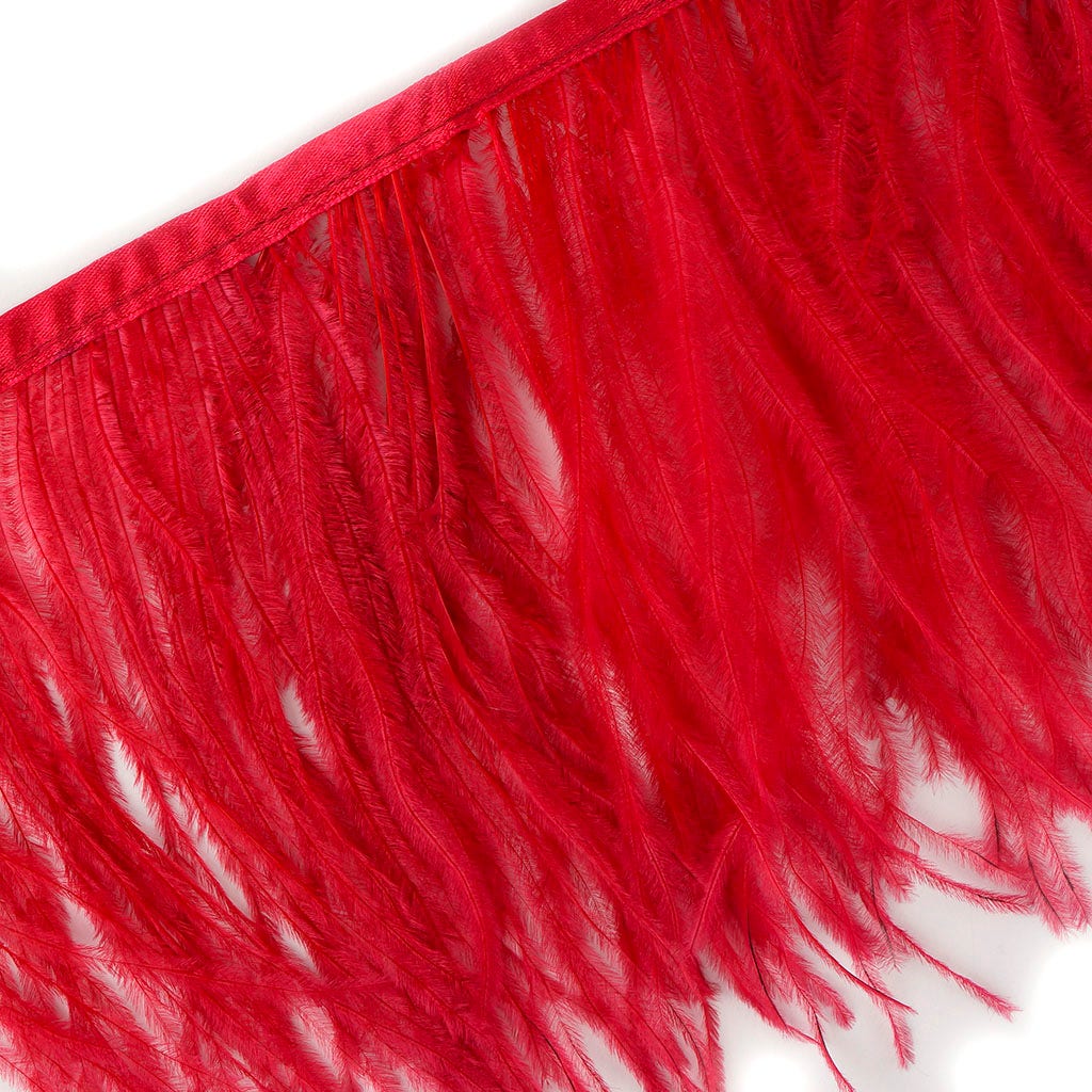 One-Ply Ostrich Feather Fringe - 1 Yard - Tango Red - Feathers