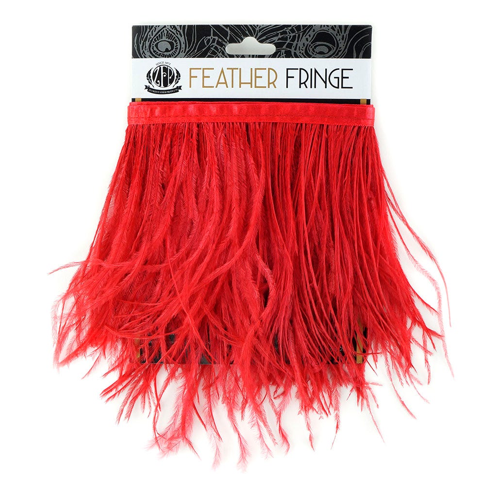 One-Ply Ostrich Feather Fringe - 1 Yard - Tango Red - Feathers