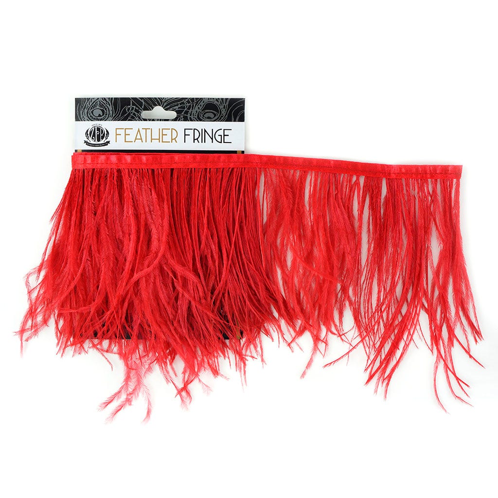 One-Ply Ostrich Feather Fringe - 1 Yard - Tango Red - Feathers