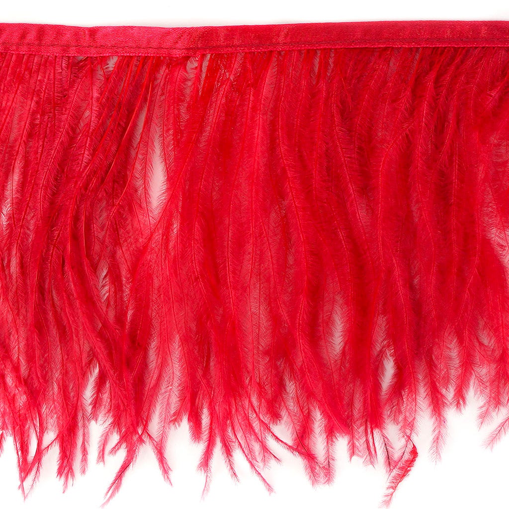 One-Ply Ostrich Feather Fringe - 1 Yard - Tango Red - Feathers