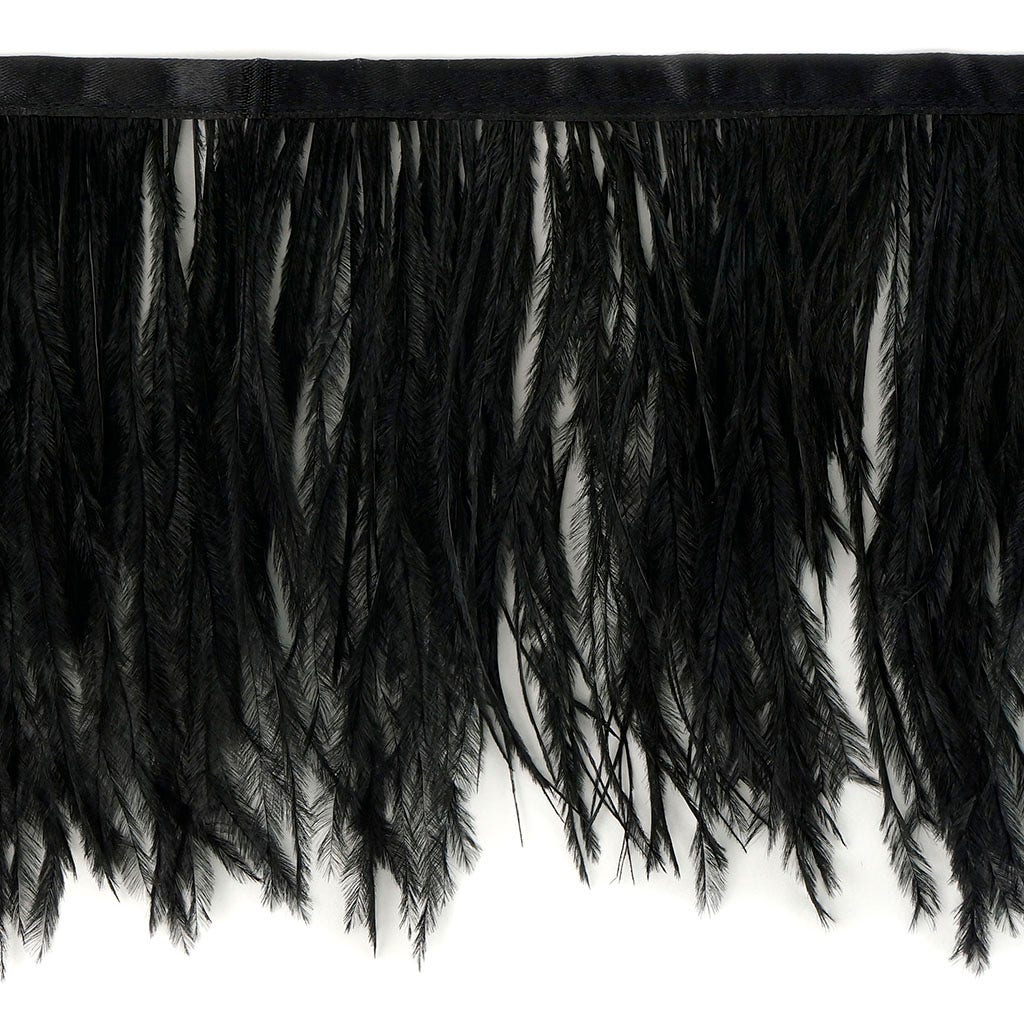 One-Ply Ostrich Feather Fringe - 5 Yards - Black - Feathers