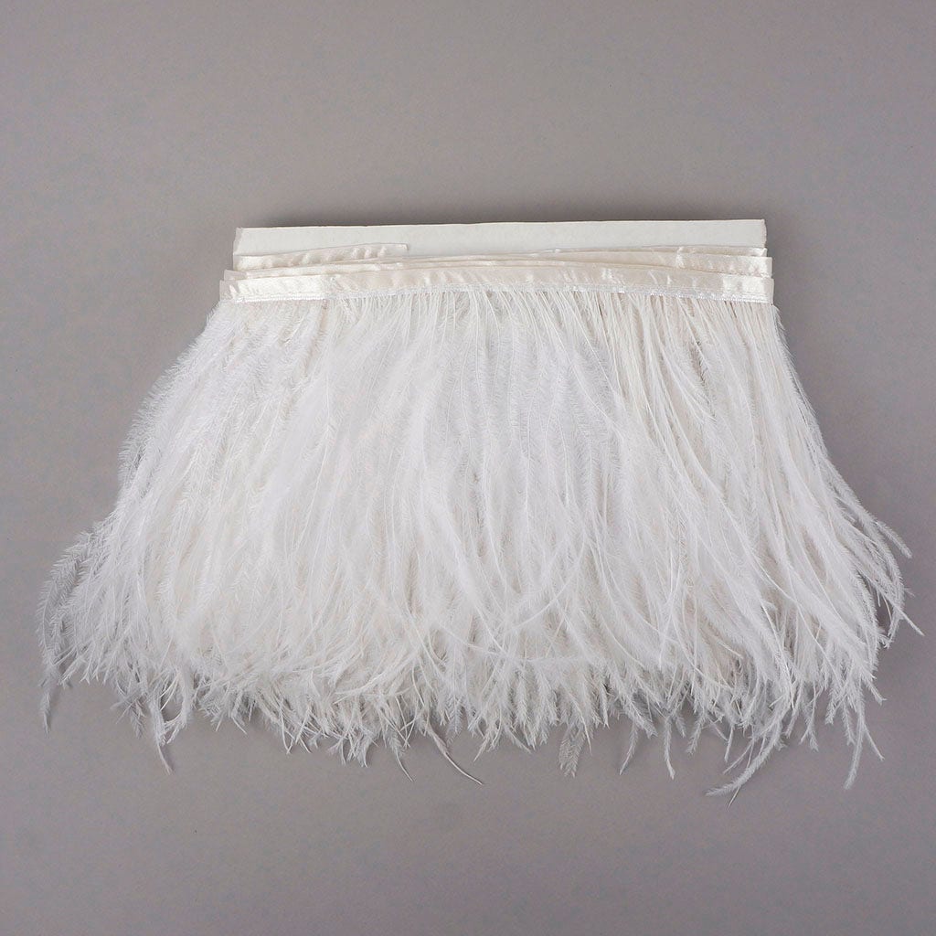 One-Ply Ostrich Feather Fringe - 5 Yards - White - Feathers