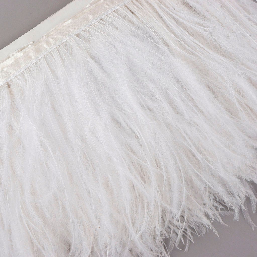 One-Ply Ostrich Feather Fringe - 5 Yards - White - Feathers