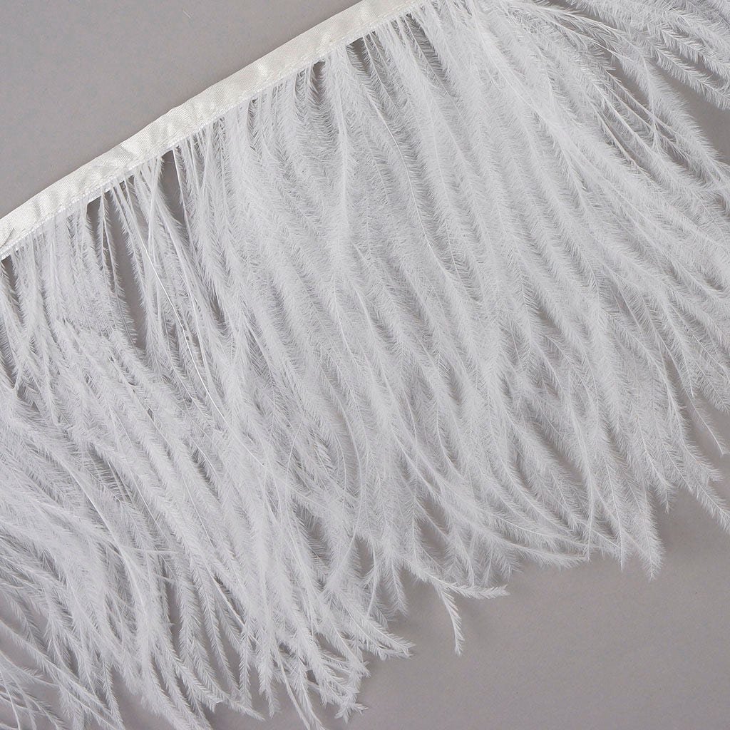 One-Ply Ostrich Feather Fringe - 5 Yards - White - Feathers