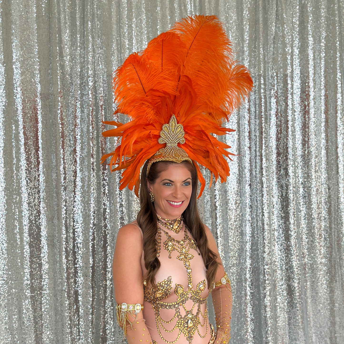 Orange Showgirl Feather Headpiece