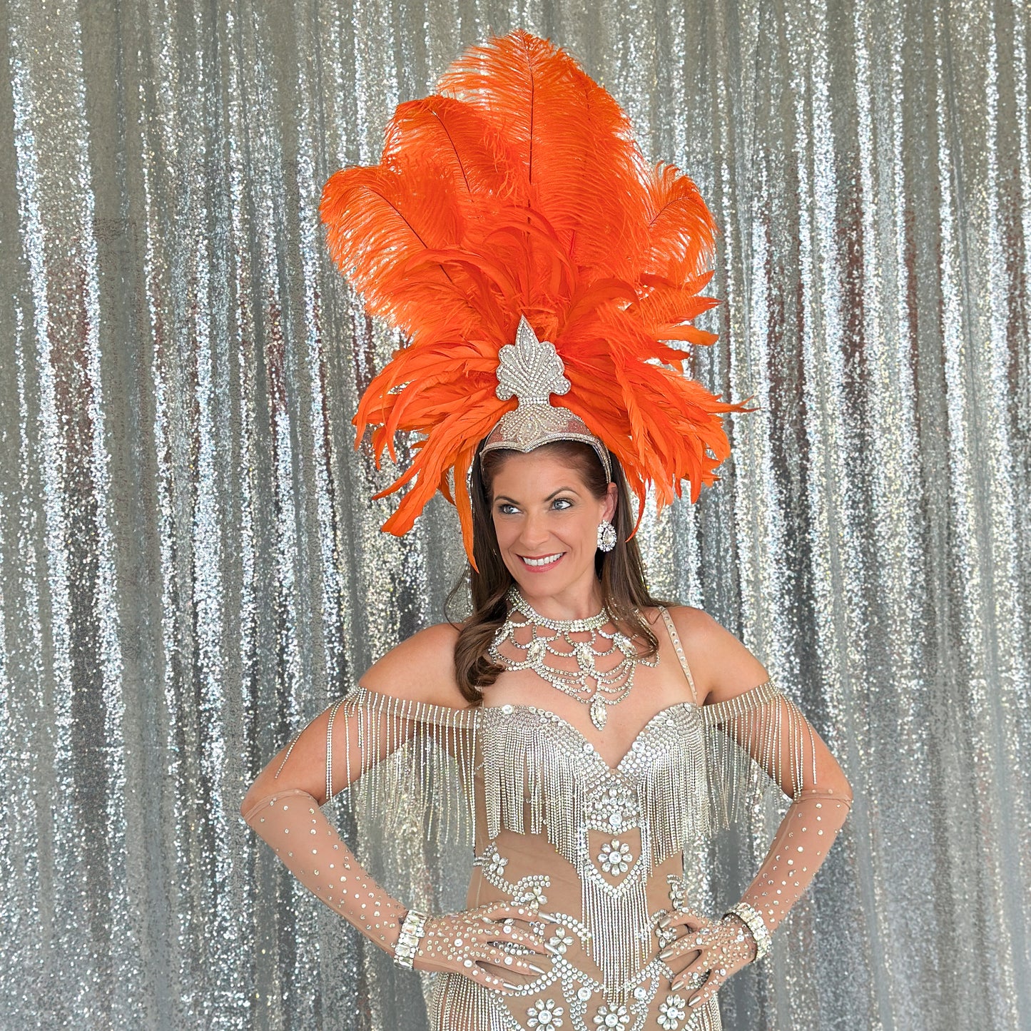 Orange Showgirl Feather Headpiece