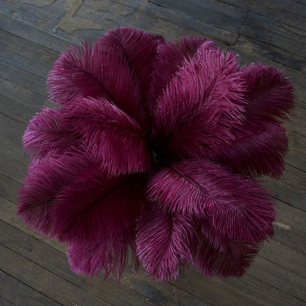 Ostrich Eiffel Tower Centerpiece Burgundy w/Clear Vase - Feathers