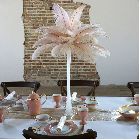 Ostrich Eiffel Tower Centerpiece Champagne w/White Vase - Feathers