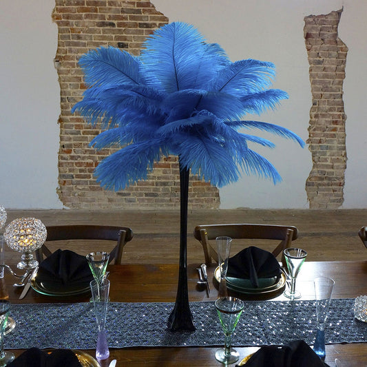 Ostrich Eiffel Tower Centerpiece Dark Turquoise w/Black Vase - Feathers