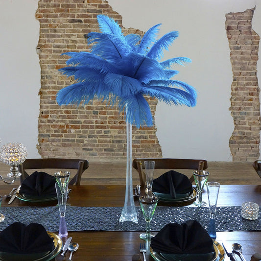 Ostrich Eiffel Tower Centerpiece Dark Turquoise w/Clear Vase - Feathers