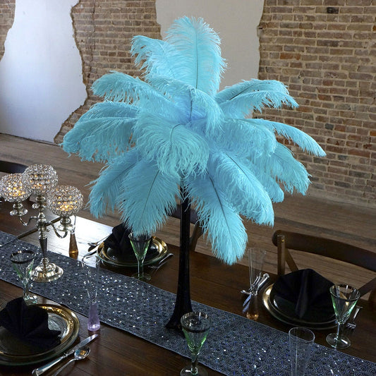 Ostrich Eiffel Tower Centerpiece Lt Turquoise w/Black Vase - Feathers