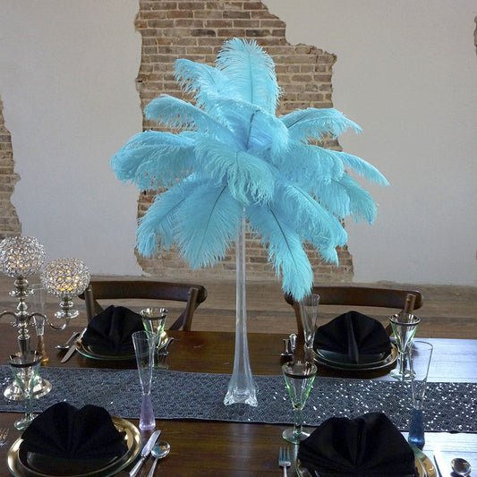 Ostrich Eiffel Tower Centerpiece Lt Turquoise w/Clear Vase - Feathers