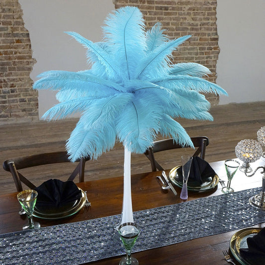 Ostrich Eiffel Tower Centerpiece Lt Turquoise w/White Vase - Feathers