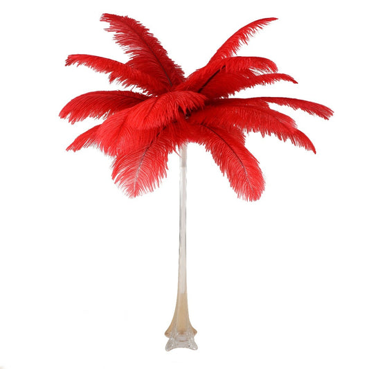 Ostrich Eiffel Tower Centerpiece Red With Clear Vase - Feathers