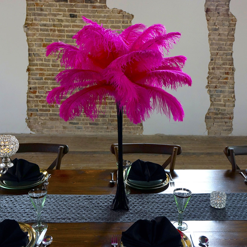 Ostrich Eiffel Tower Centerpiece Shocking Pink w/Black Vase - Feathers