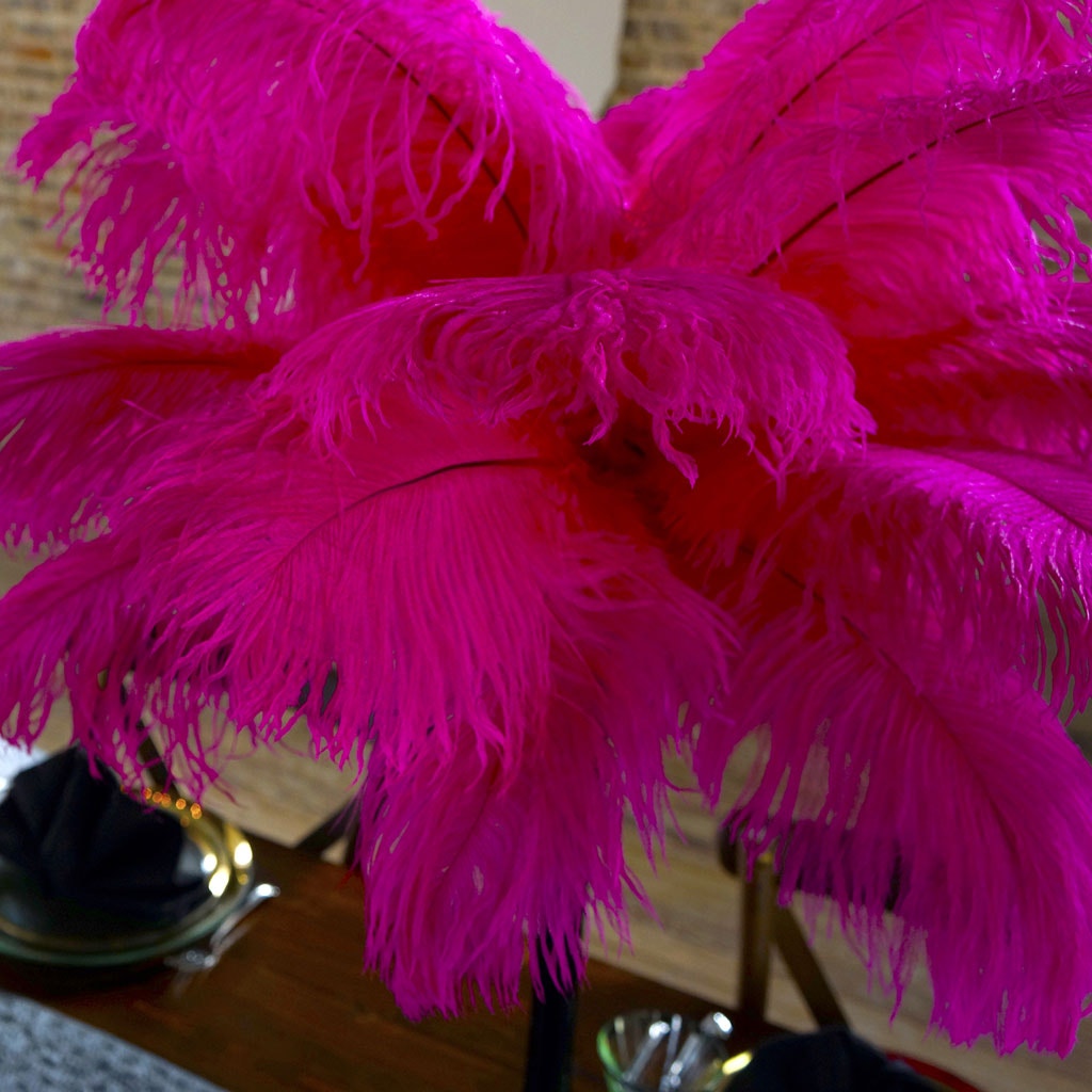 Ostrich Eiffel Tower Centerpiece Shocking Pink w/Black Vase - Feathers