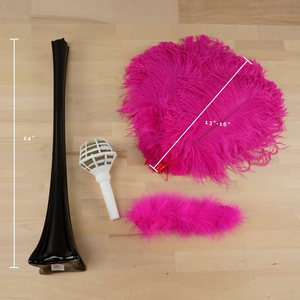 Ostrich Eiffel Tower Centerpiece Shocking Pink w/Black Vase - Feathers