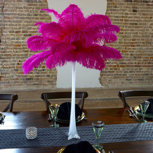 Ostrich Eiffel Tower Centerpiece Shocking Pink w/White Vase - Feathers