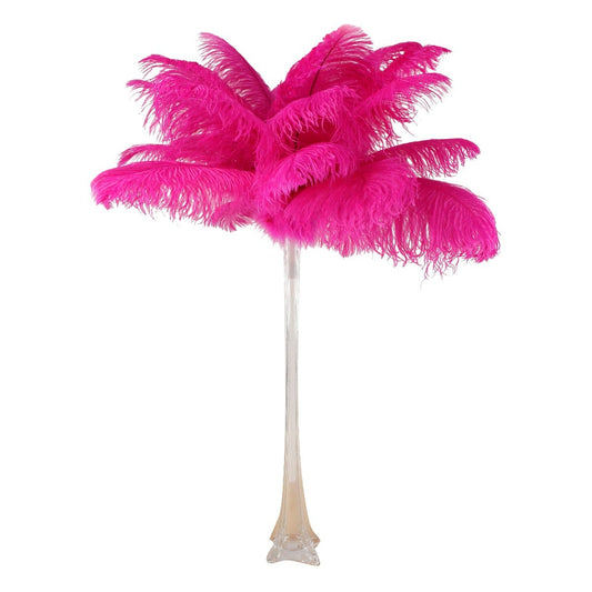 Ostrich Eiffel Tower Centerpiece Shocking Pink With Clear Vase - Feathers