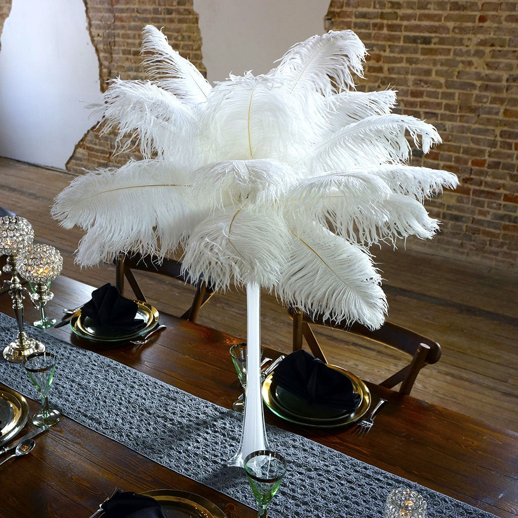 Ostrich Eiffel Tower Centerpiece White With White Vase - Feathers