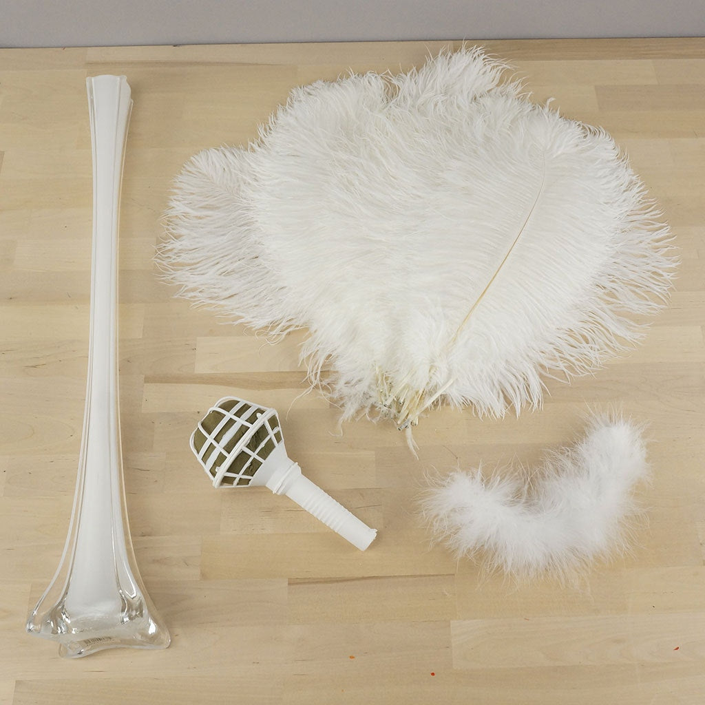 Ostrich Eiffel Tower Centerpiece White With White Vase - Feathers