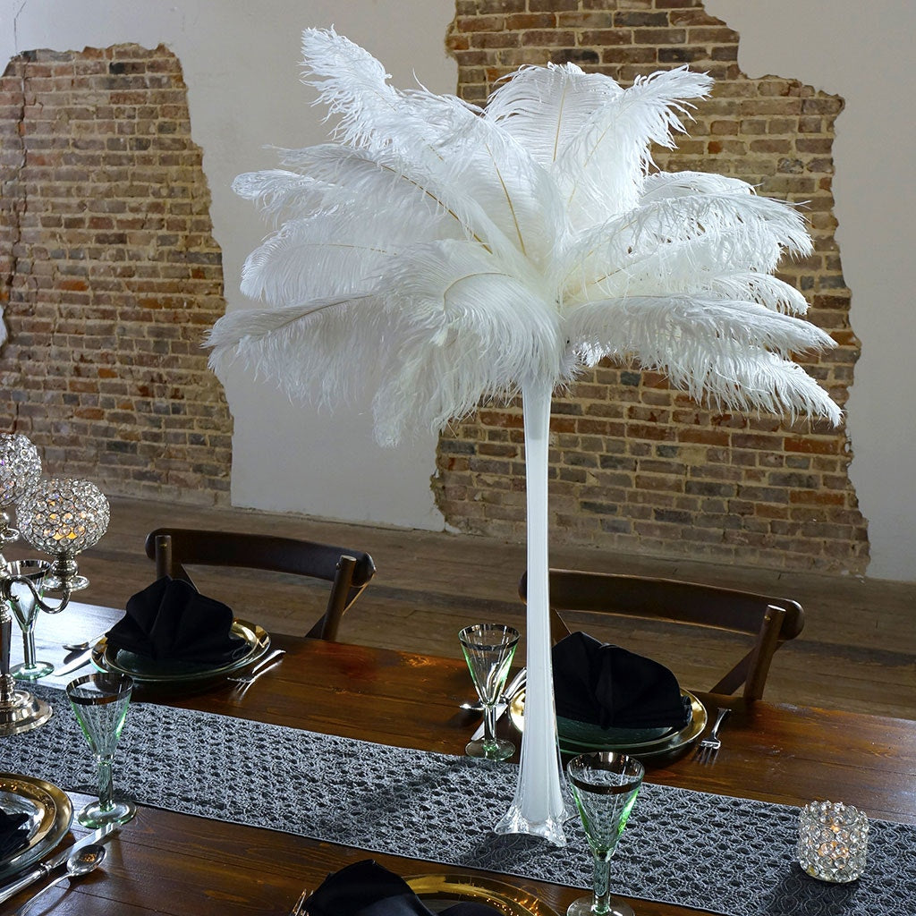 Ostrich Eiffel Tower Centerpiece White With White Vase - Feathers