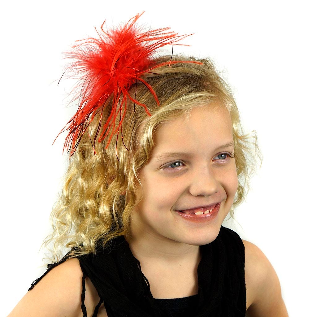 Ostrich Feather Clip Red w/Red Lurex - Feathers