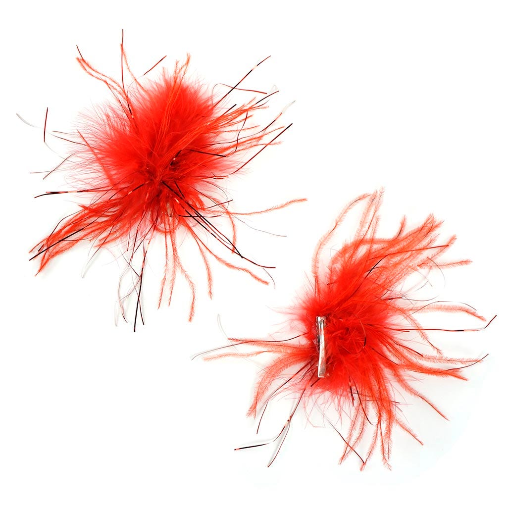 Ostrich Feather Clip Red w/Red Lurex - Feathers