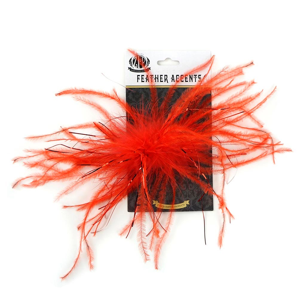 Ostrich Feather Clip Red w/Red Lurex - Feathers