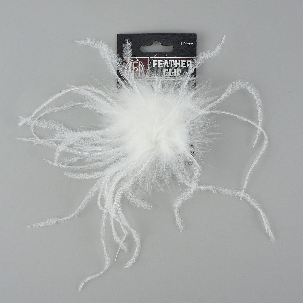 Ostrich Feather Clip-White - Feathers