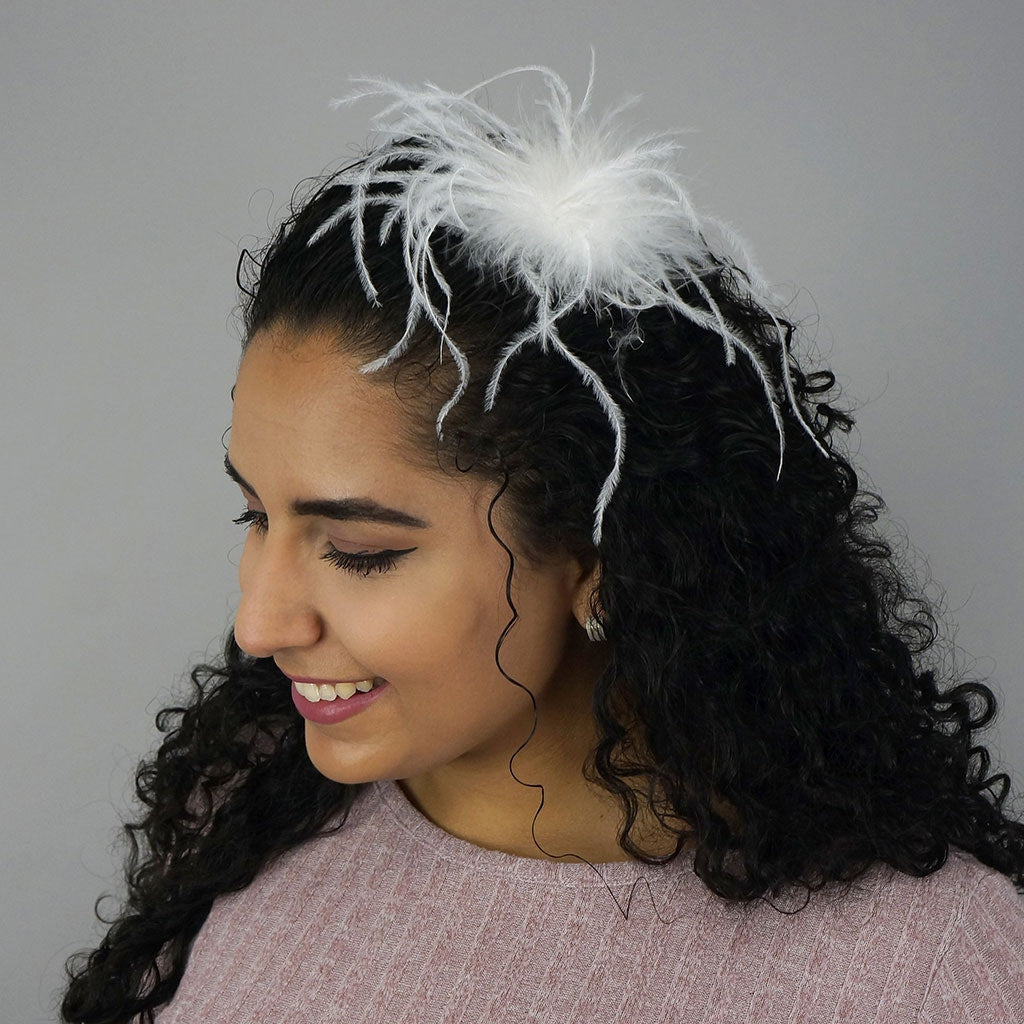 Ostrich Feather Clip-White - Feathers