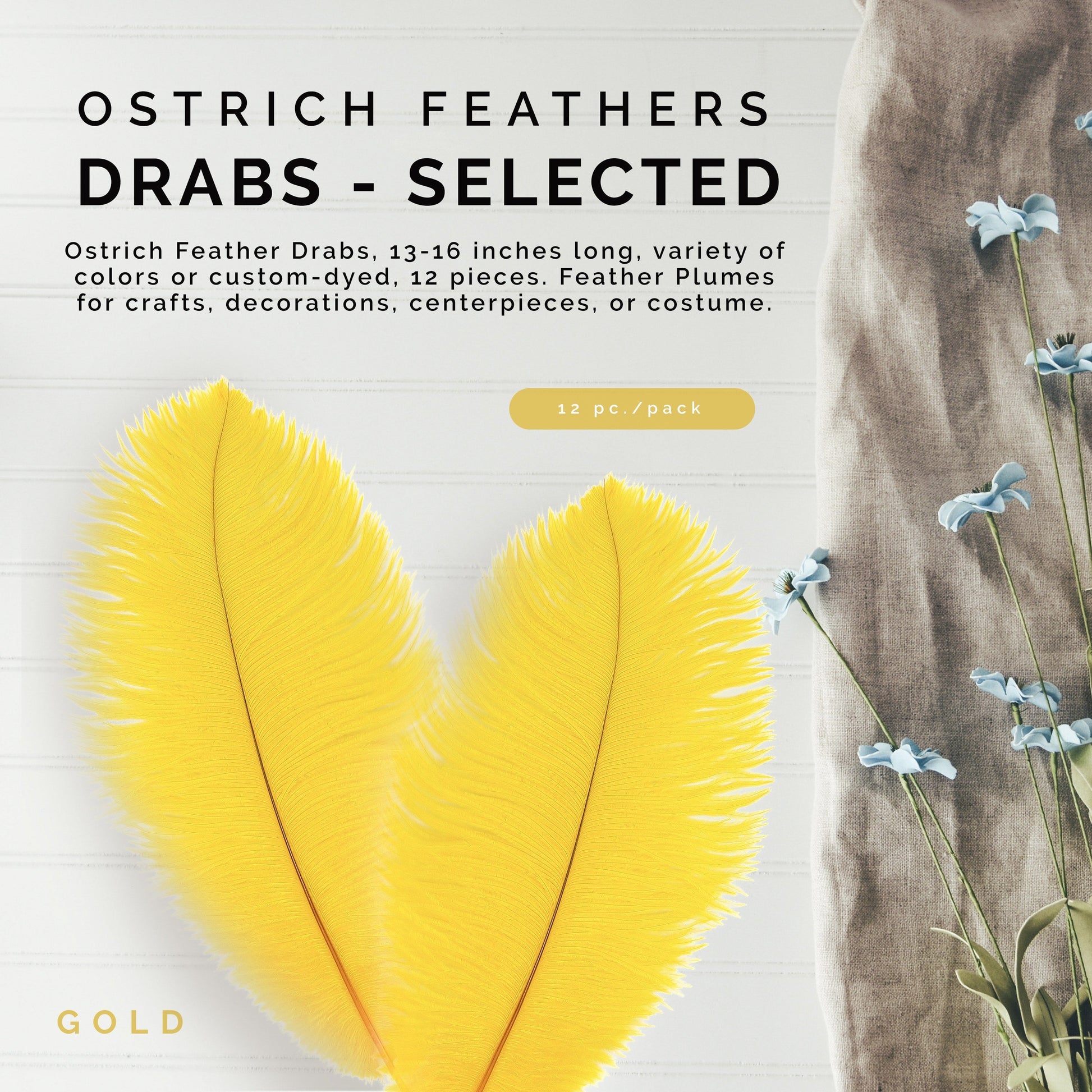 Ostrich Feather Drabs - 13-16 inch - Gold - Ostrich Feathers