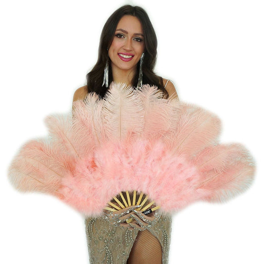 Ostrich Feather Fan w/Marabou - Apricot Blush - Feathers