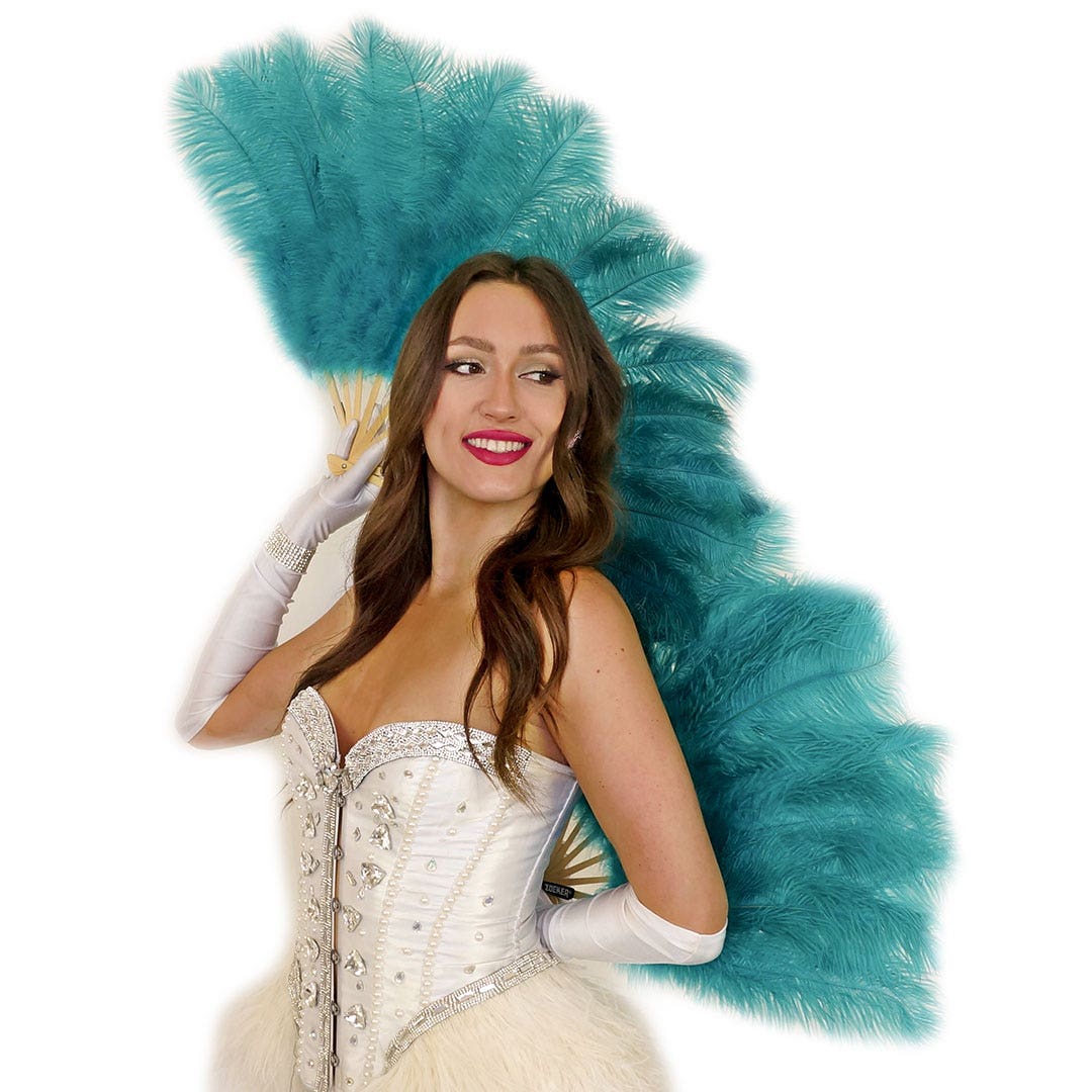 Ostrich Feather Fan w/Marabou - Dark Aqua - Feathers