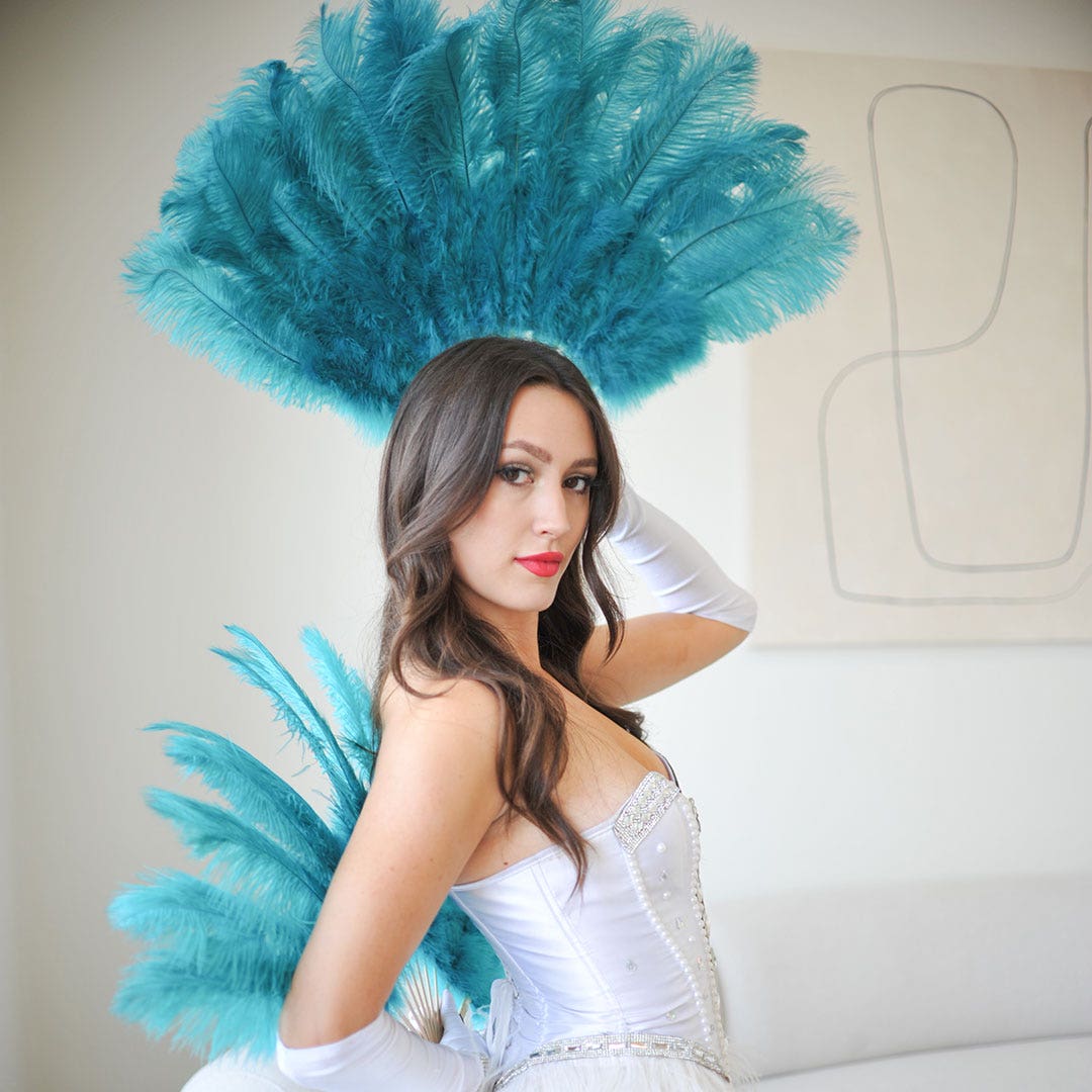 Ostrich Feather Fan w/Marabou - Dark Aqua - Feathers